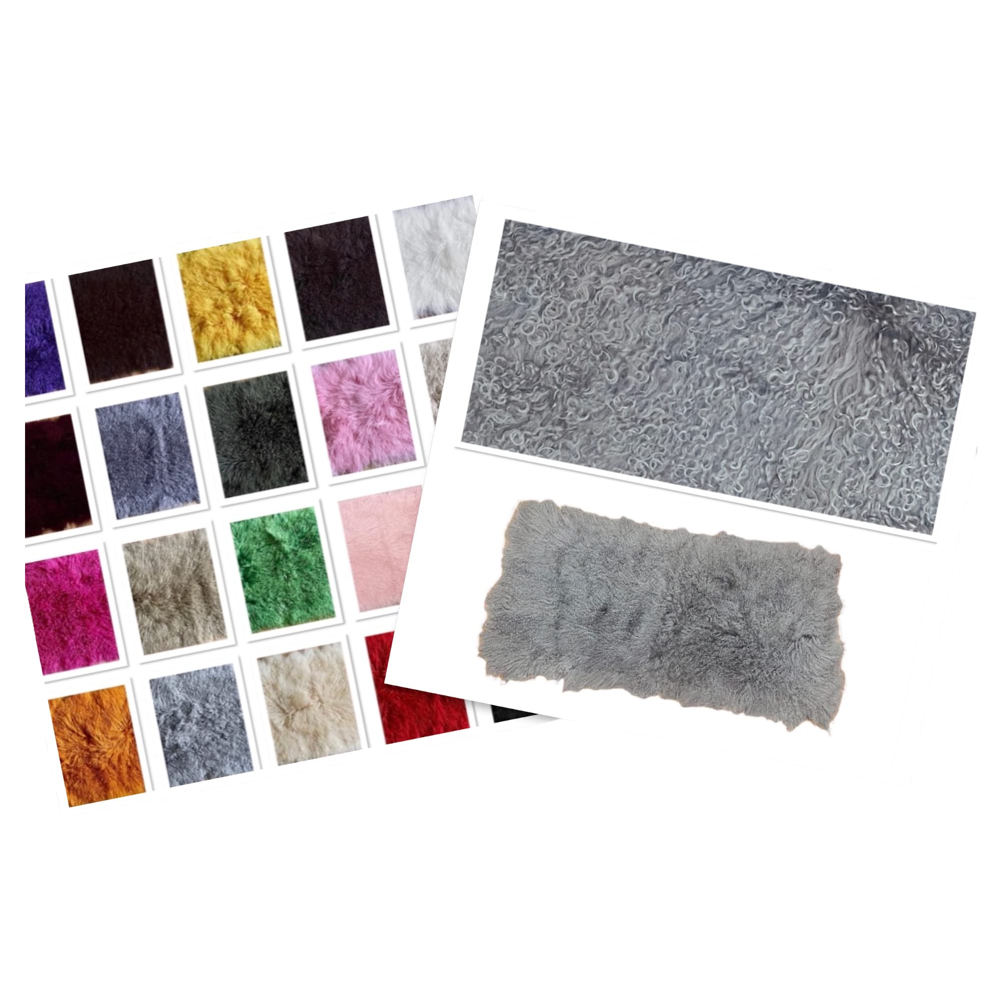 Plato de piel de oveja mongol – cordero tibetano, tamaño: 120 cm de largo – 55 cm de ancho * cosido a mano, increíblemente suave y esponjoso con un rizado natural. (gris claro)