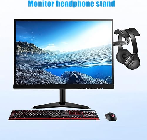 Miniatura 2 de Soporte de monitor para auriculares y auriculares, soporte ajustable para auriculares, soporte de gancho fuerte adhesivo en el monitor, organizador
