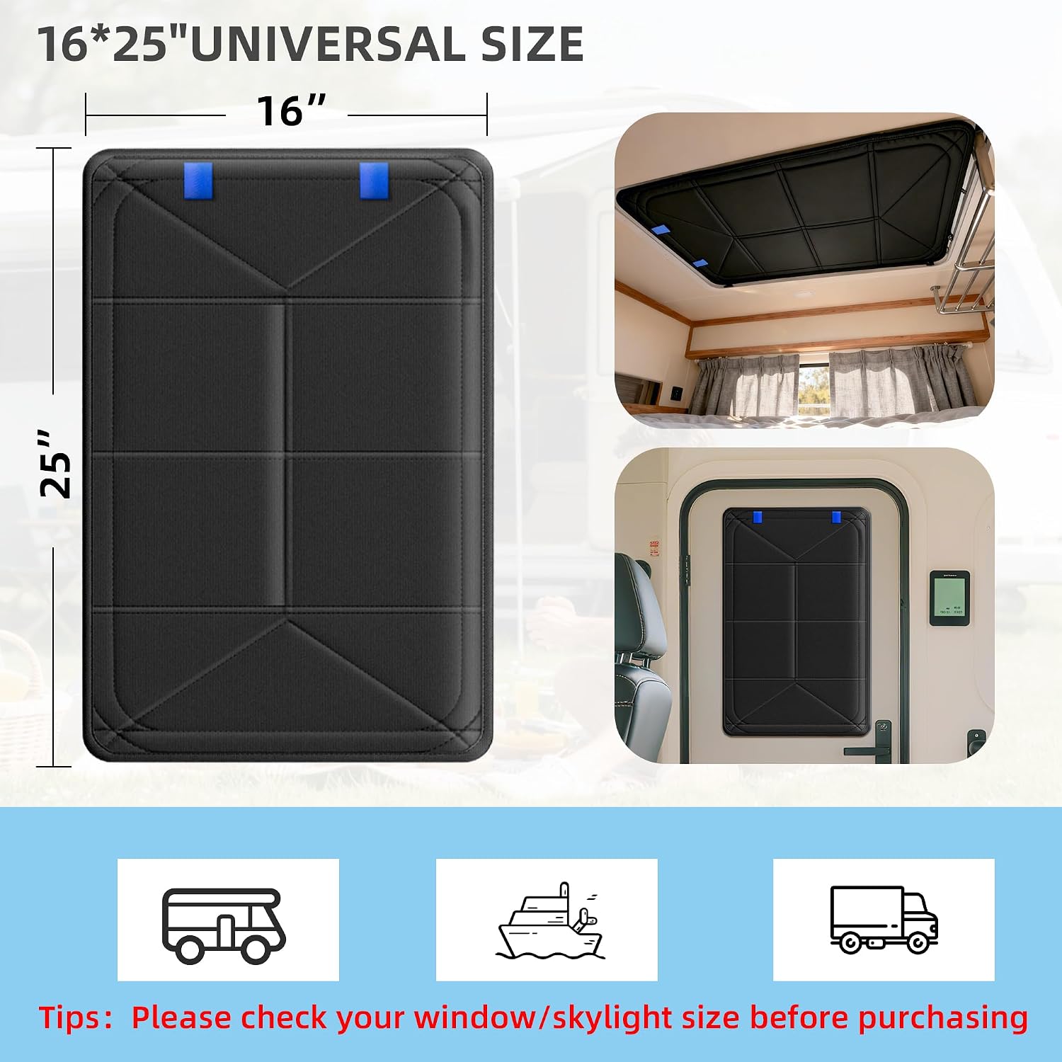 TICARVE RV Shades for Window/Door/Skylight 16"*25" Magnetic Foldable Blackout Cover DIY Blocked Area Sunshade for Camper Privacy/Anti-Uv/Insulation with Magnetic Easy Installation