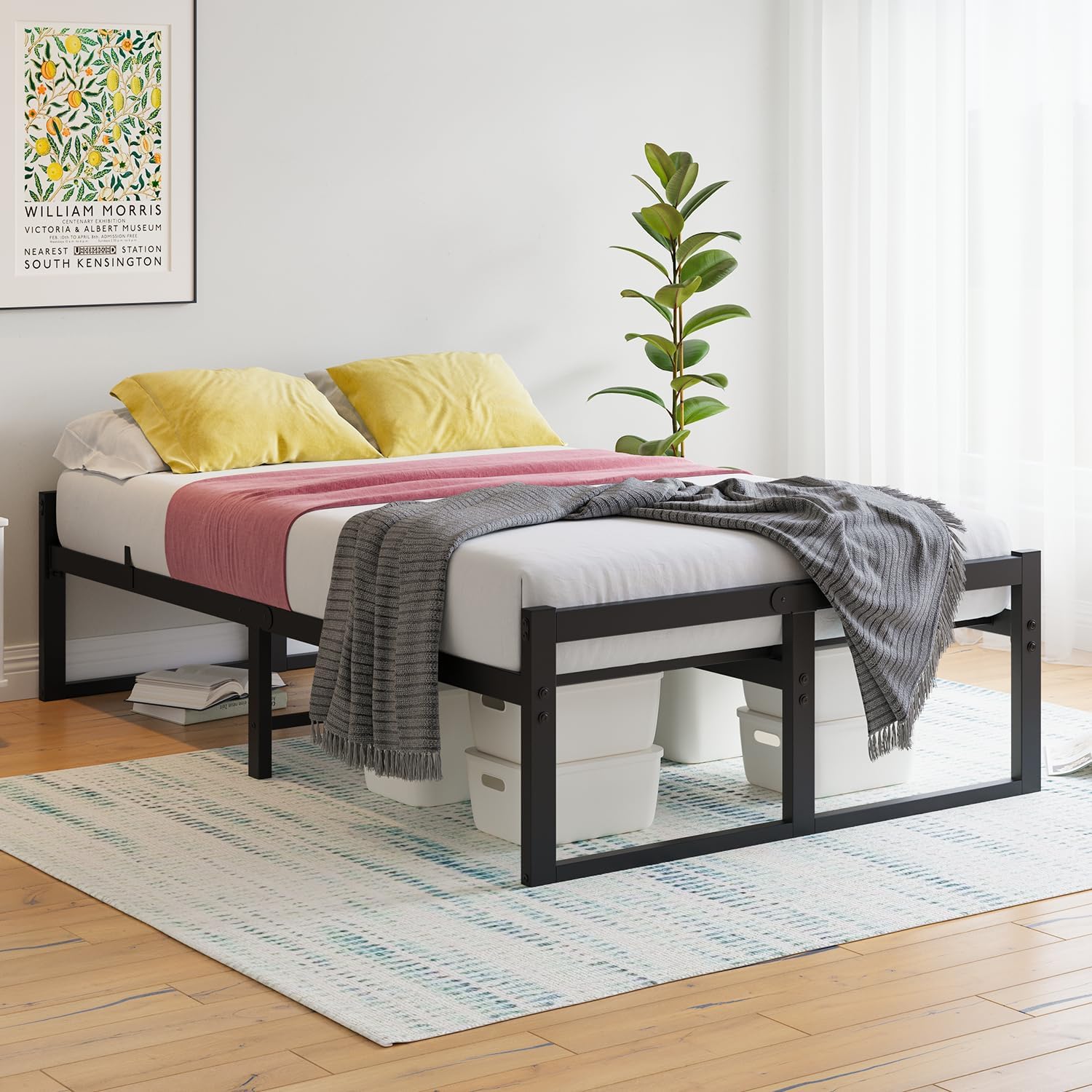 VECOCHO Full Bed Frame with Storage,Metal Platform Double Bed Frame Full Size Bed Frame No Box Spring Needed,Heavy Duty Full Mattress Foundation with Steel Slats,Strong Bearing Capacity,Black