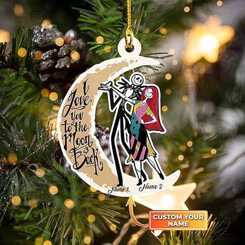 Miniatura 3 de Adornos de Navidad de Halloween 2023, adornos de árbol de Navidad, colgantes colgantes de acrílico lindos Jack y Sa&lly colgantes, adornos planos 2D