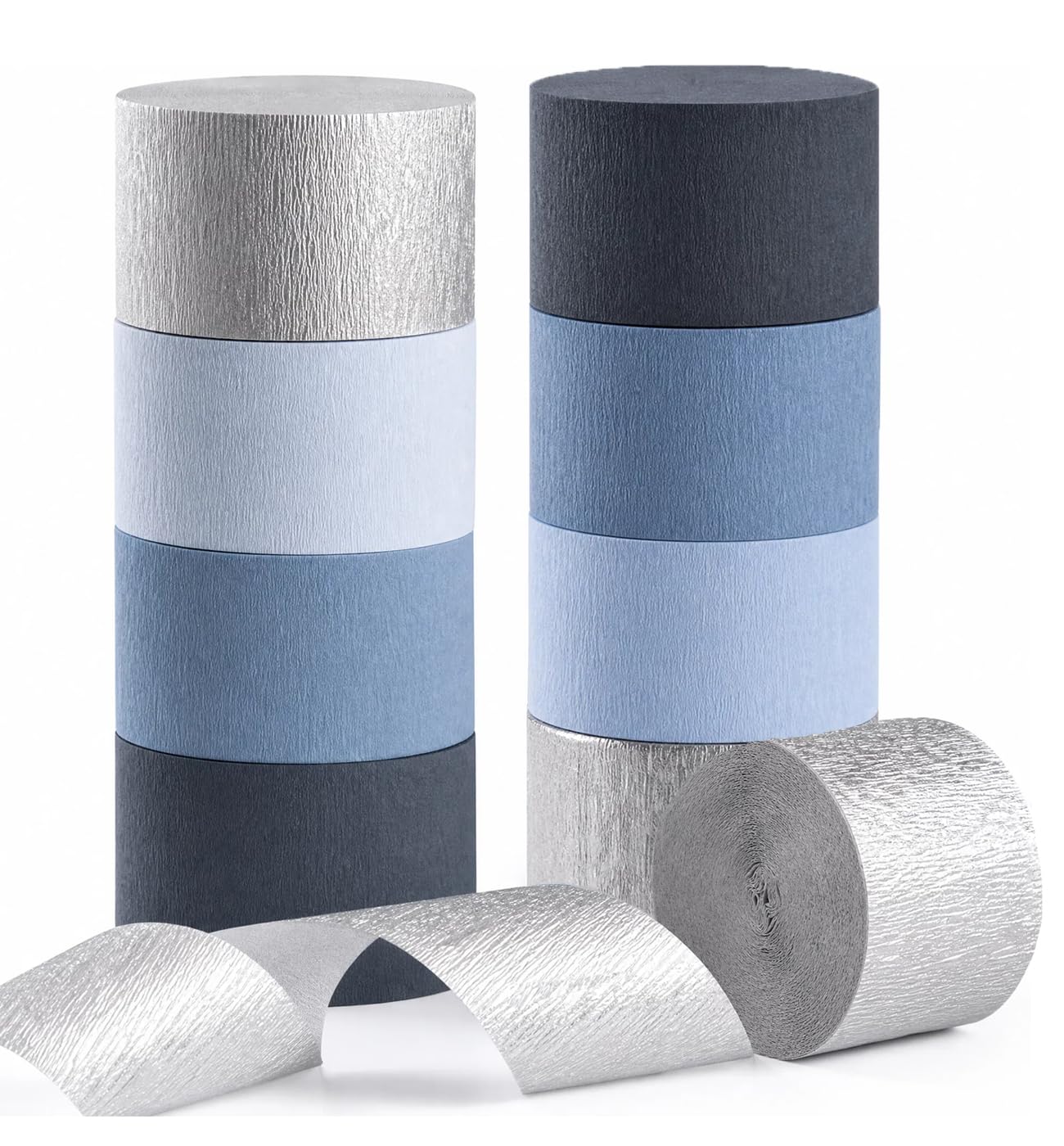 Dusty Blue Silver Crepe Paper Streamers for Wedding Decorations,8 Rolls Crepe Paper Streamers for Boys Birthday Baby Shower, Bridal Party Decorations