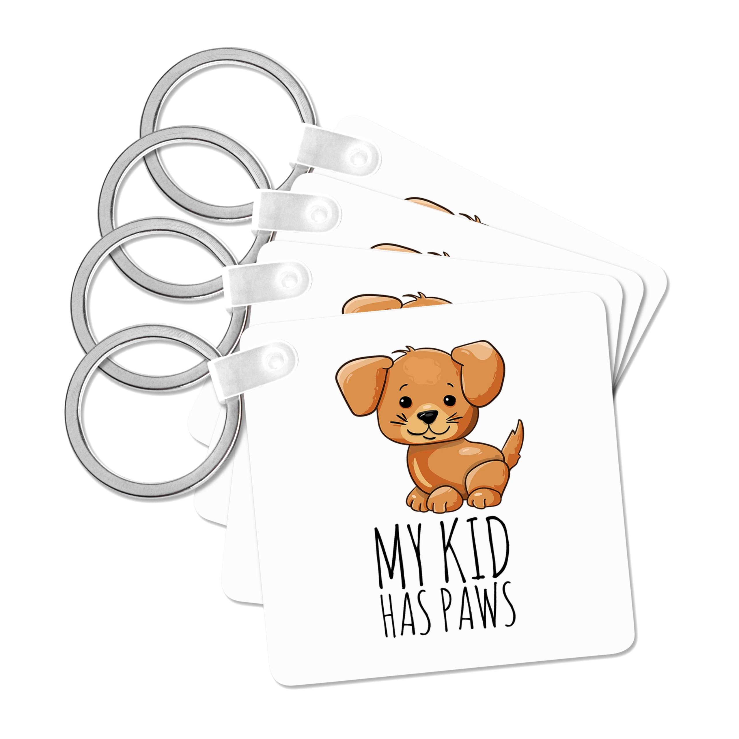 3dRose, Funny, adorable, lovely dog puppy of brown color. My kid has paws, set of 4 Key Chains