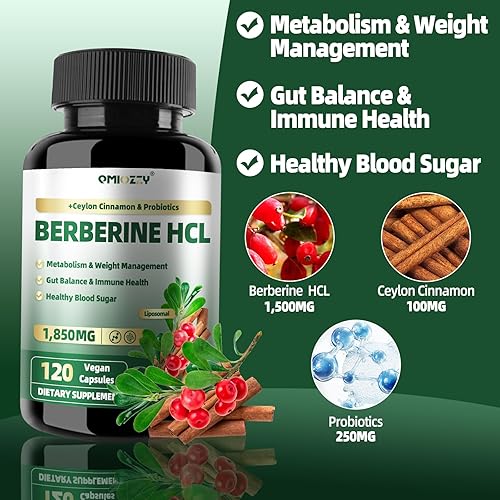 Miniatura 2 de Suplemento de berberina HCL de 1850 mg, extracto liposomal de berberina del Himalaya 1500 mg más canela de Ceilán y probióticos, apoya la salud