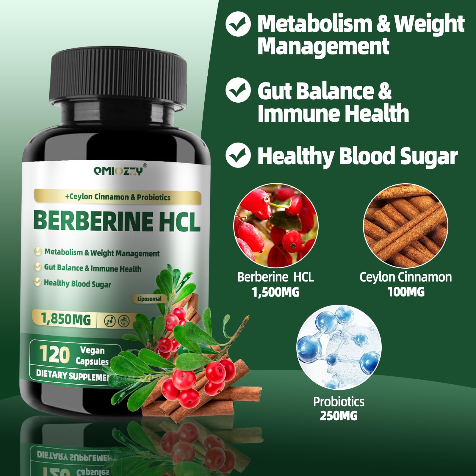 Berberine Supplement 1500mg with Ceylon Cinnamon & Probiotics, 120 Capsules — Amazon image 2