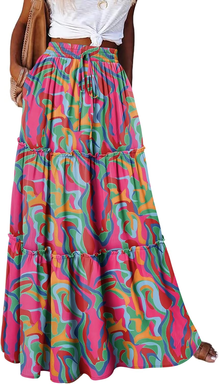 onlypuff Maxi Skirt for Women Boho Western Skirts High Waist Long Skirt with Pockets Fall Festival Outfits Clothing - Image 4