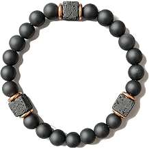 Men's Volcanic Stone Bracelet with Square Black Agate, Fashionable Jewelry Suitable for Modern Gentlemen Magnetic Therapy