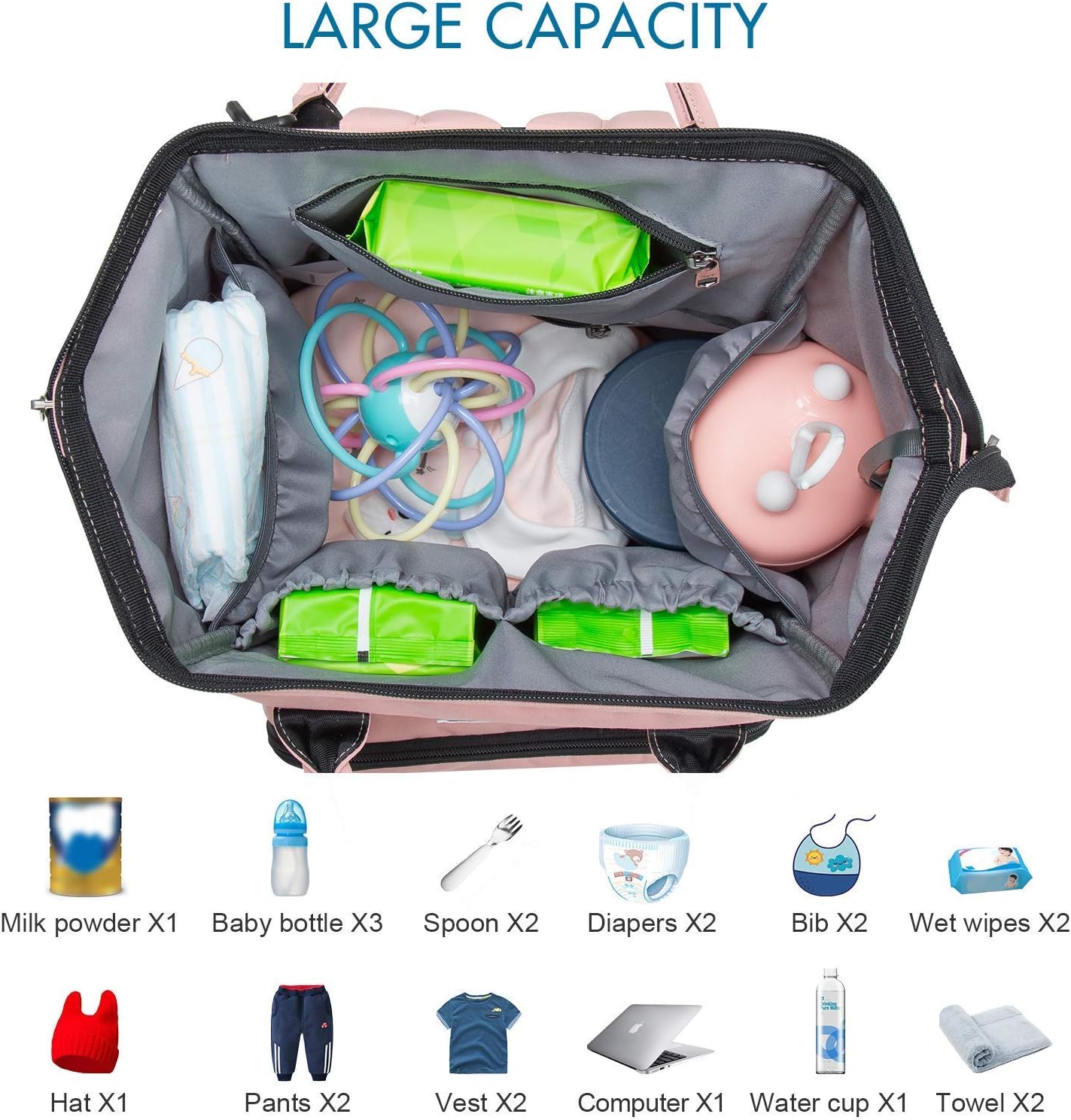 Diaper Bag Backpack, Hanke Diaper Bags Multifunction Large Maternity Baby Nappy Bag with Stroller Hooks & Insulated Pocket,Pink