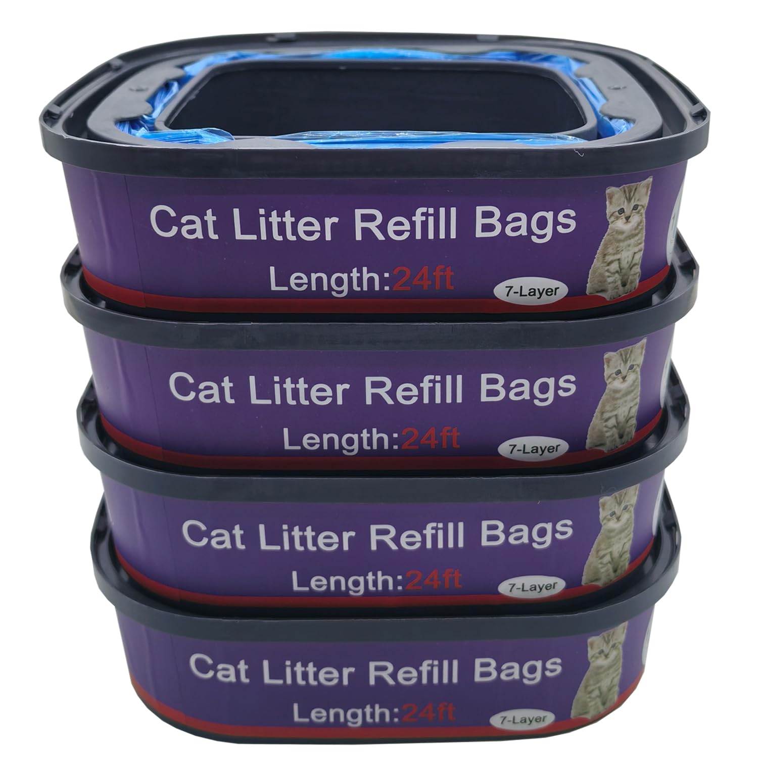 4 Pack Cat Litter Refill Bags Cartridges Compatible with Genie Cat Standard, Plus and XL Pails Odor Control