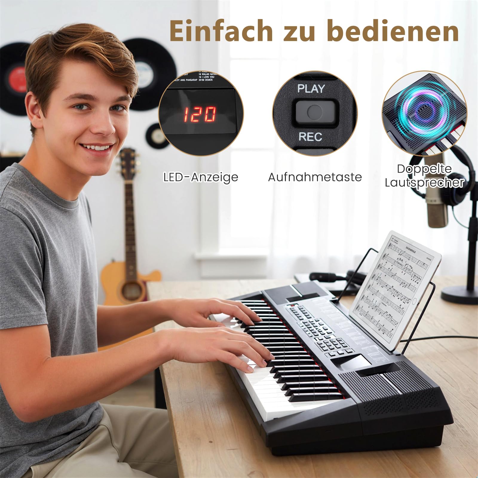 COSTWAY Keyboard Piano 54 Tasten, Digitalpiano mit 200 Rhythmen, 200 Klangfarben & 60 Demos, Klavier mit Lautsprecher, Tragbares E Piano für Anfänger