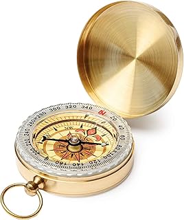 Camping Survival Compass, Classic Pocket Style Metal Copper Clamshell Compass, Glow in The Dark Military Compass for Hikin...