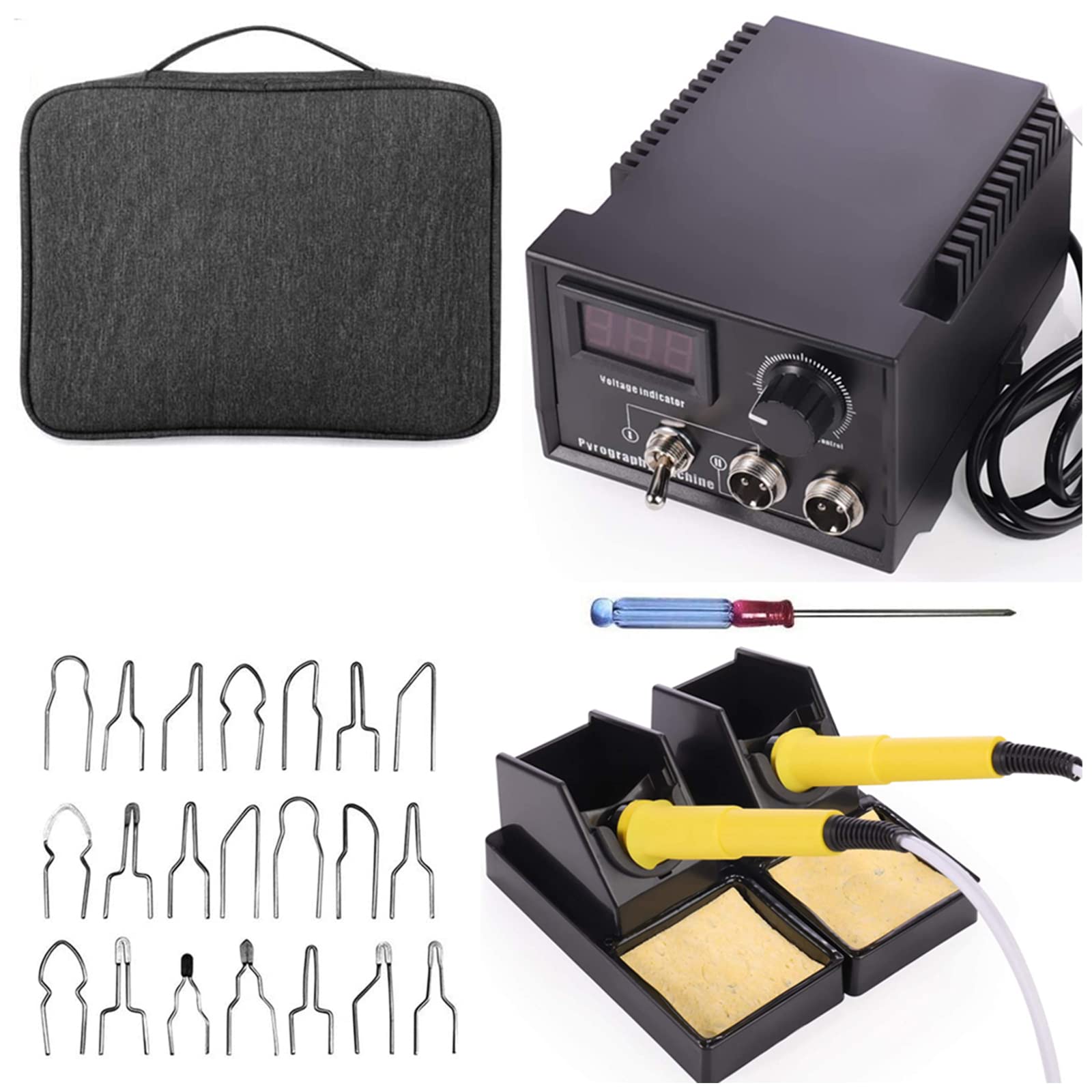 Wood burning tools, digital display, pyrography station, wood burner with 2 professional fire pens, 20 wire tips, 60 W, 220 V, includes gift bag