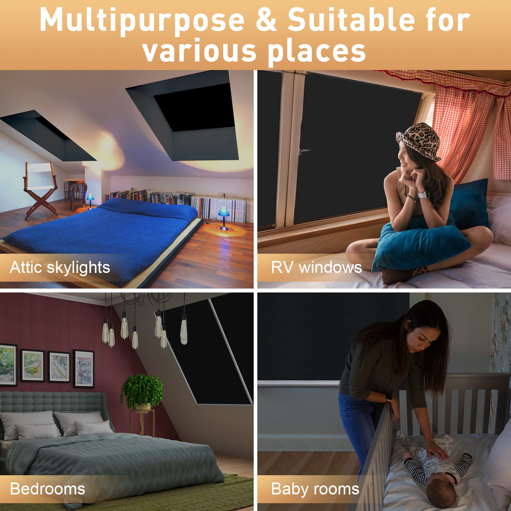 Tessuto Oscurante per Finestre, 2025 New Tenda Senza Forare da Tetto, Con 20 Adesivi in Nano, Blackout 100% per Ufficio, Studio, Auto - 100 x 145cm, Nero