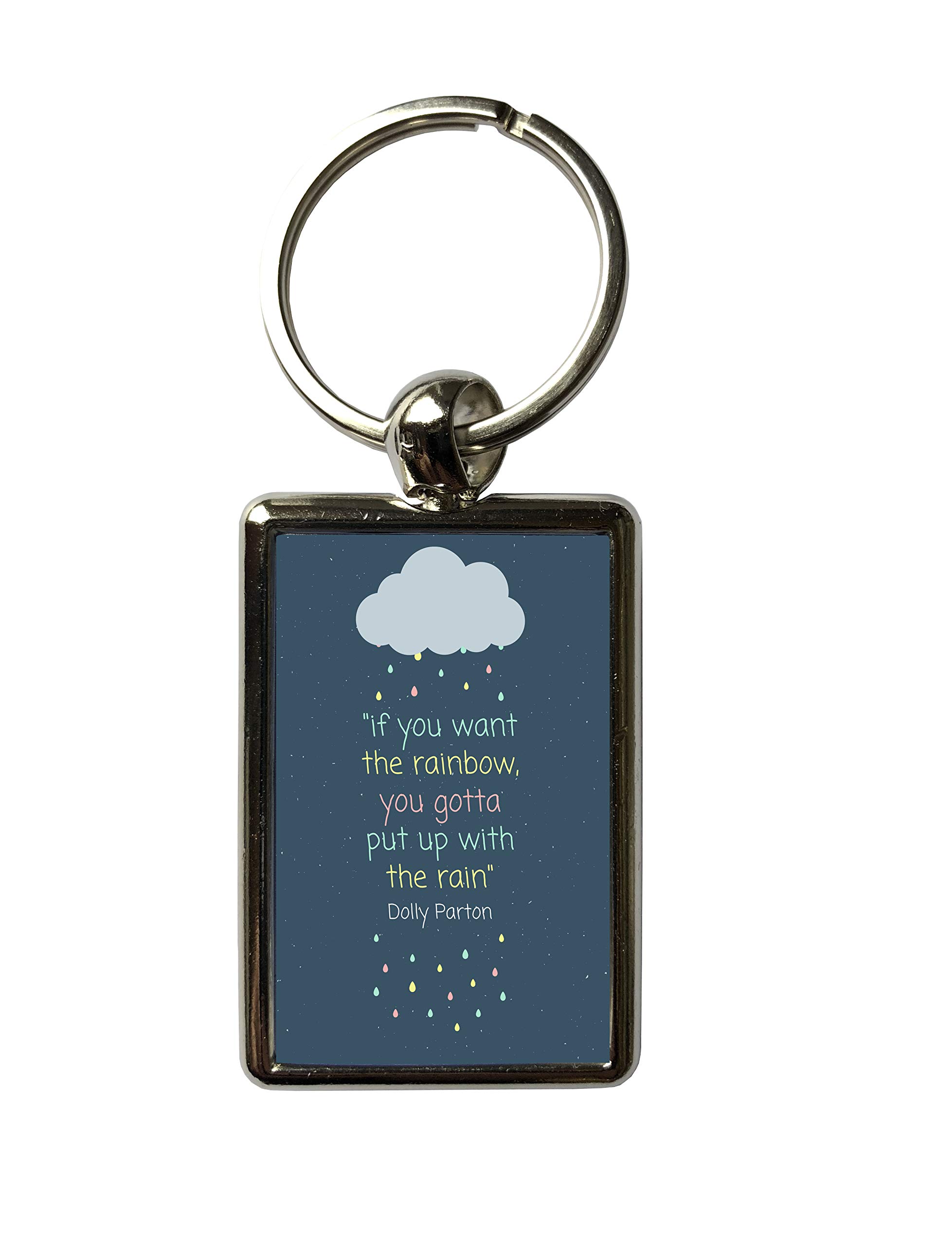 Super Universe Inspirational Dolly Parton Quote Metal Keyring – Rainbow Quote Keychain