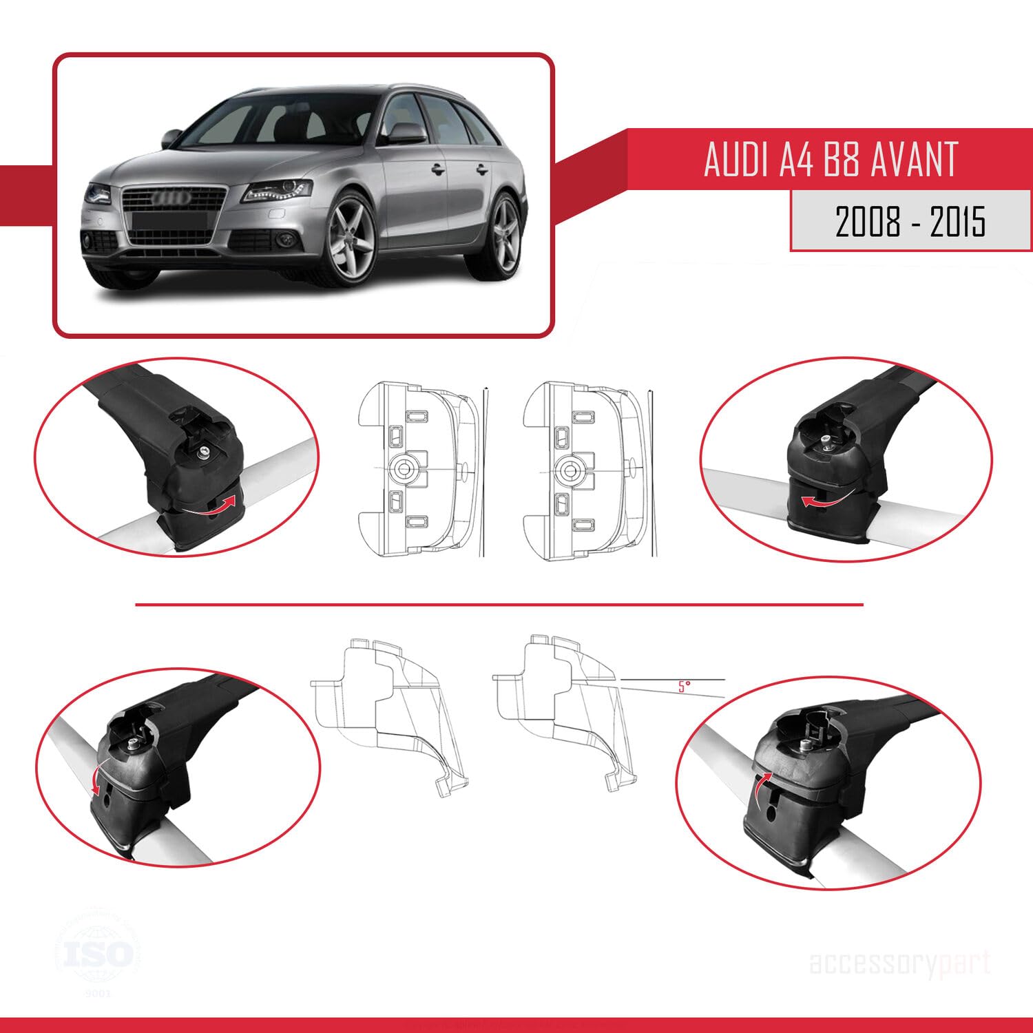 Barre Portatutto Per Audi A4 Allroad B8-B9 (2008-2024) Traverse - Nero