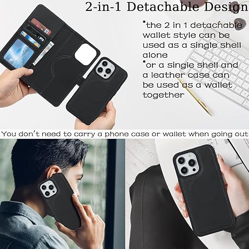 Miniatura 2 de Havaya Magsafe - Funda tipo cartera para iPhone 14 Pro, compatible con iPhone 14 Pro, funda tipo cartera para hombre, con tarjetero y tapa, funda de