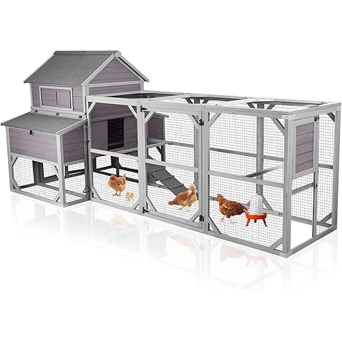 Aivituvin Extra Large Chicken Coop for 10-15 Chickens, Reinforced Structure Outdoor Wooden Chicken House with 6 Nesting Boxes, Extended Run, Waterproof Roof, Iron Edge, 137" L x 63" W x 62" H