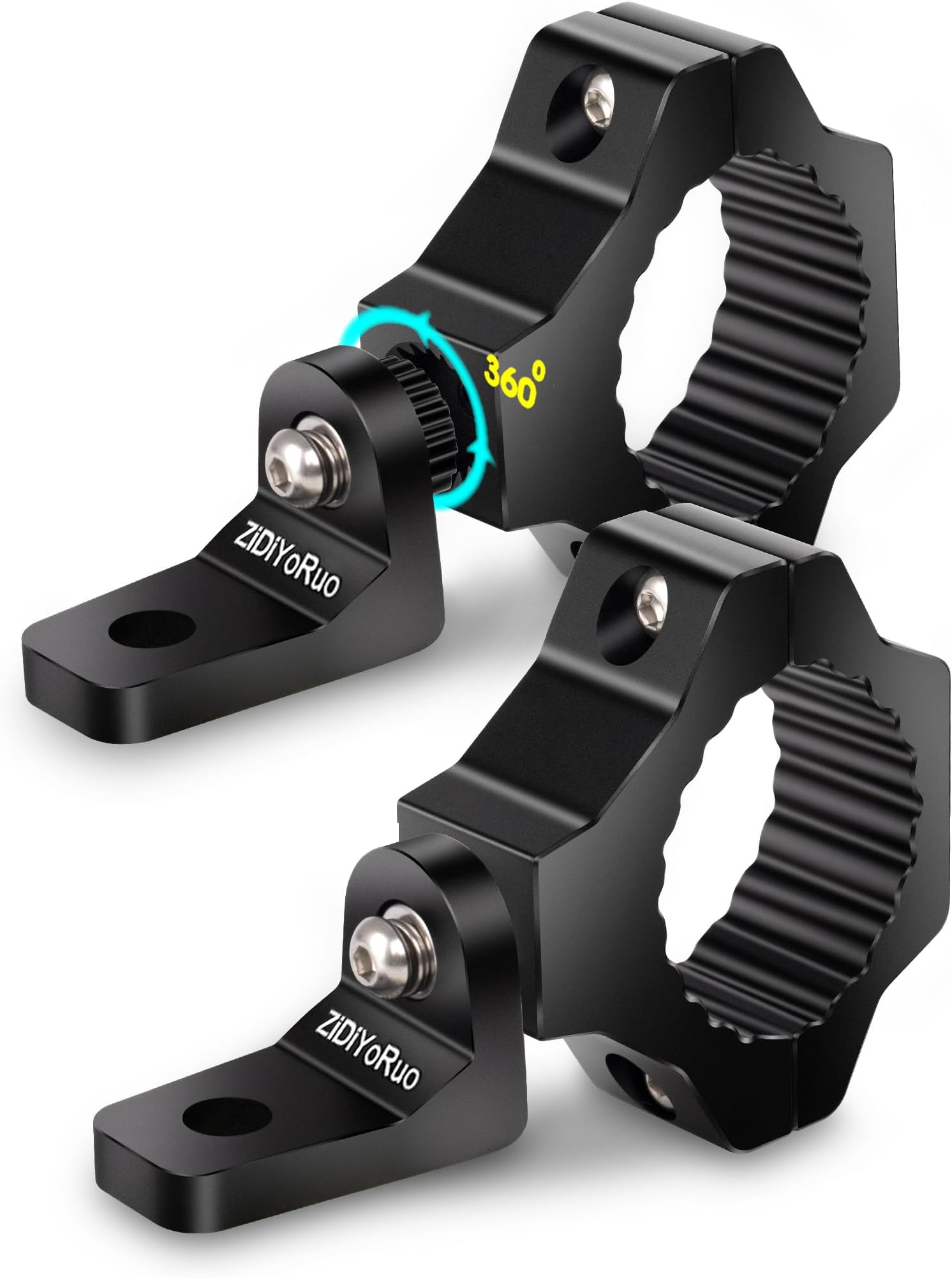 Light Mounting Brackets - 360° Roll Bar Mounts for 1.75"-2" Bars, Aluminum Alloy Brackets for Fog, Driving LED Lights on UTV/ATV/Jeep/Truck. 2pcs