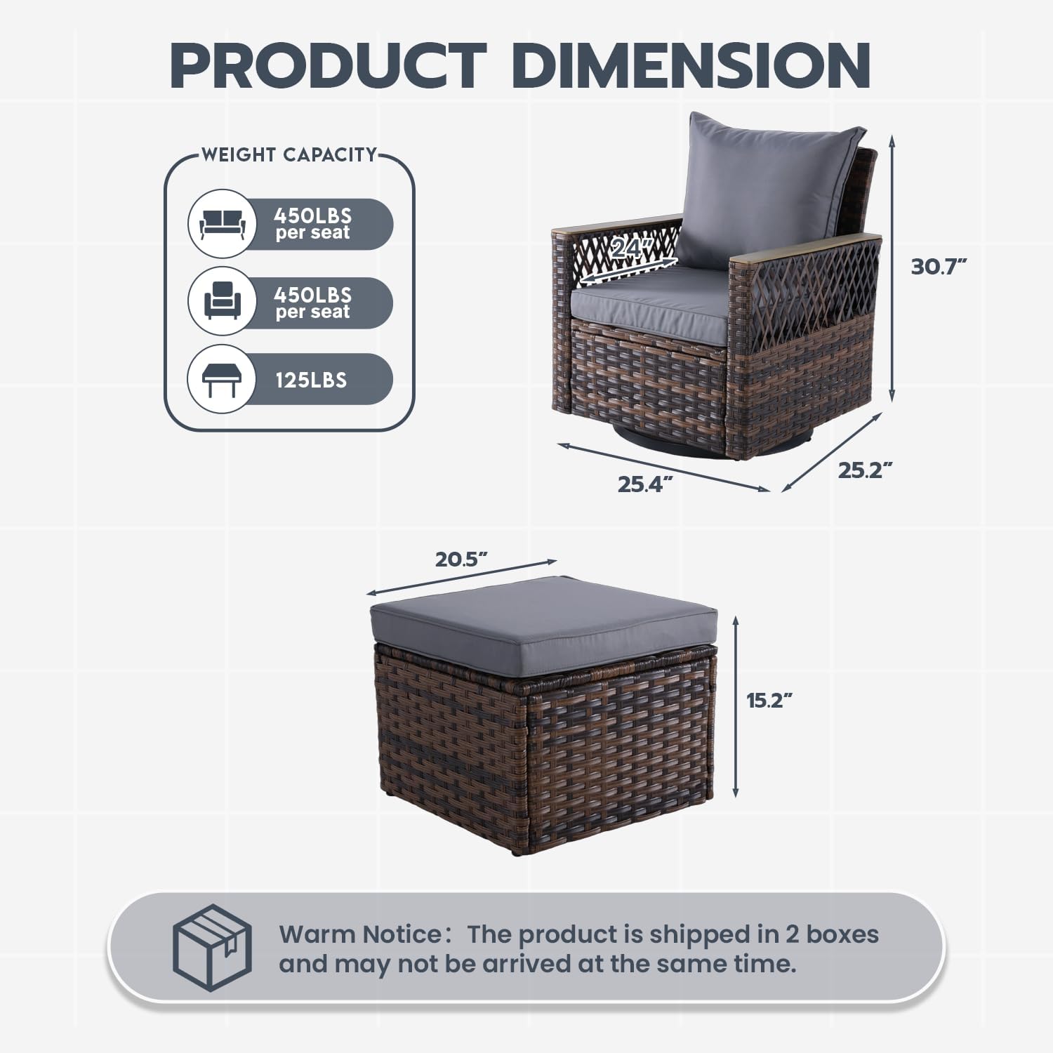 MELLCOM 4 Pieces Patio Furniture Set, Outdoor Swivel Glide Chairs with Ottomans, All-Weather Patio Bistro Set with Water-Resistant Cushions and High Back for Garden, Backyard