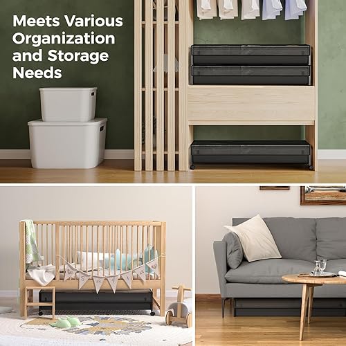 Miniatura 5 de HUWAILE Almacenamiento bajo la cama de 60 L de gran capacidad con ruedas, contenedores de almacenamiento debajo de la cama, cajón de almacenamiento