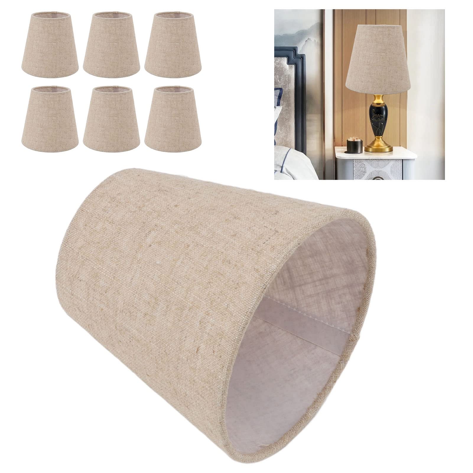 Fafeicy 6pcs del Paralume in Tessuto in Lino Tamburo su Bulbo di Candela Accessori per la Sala da Letto