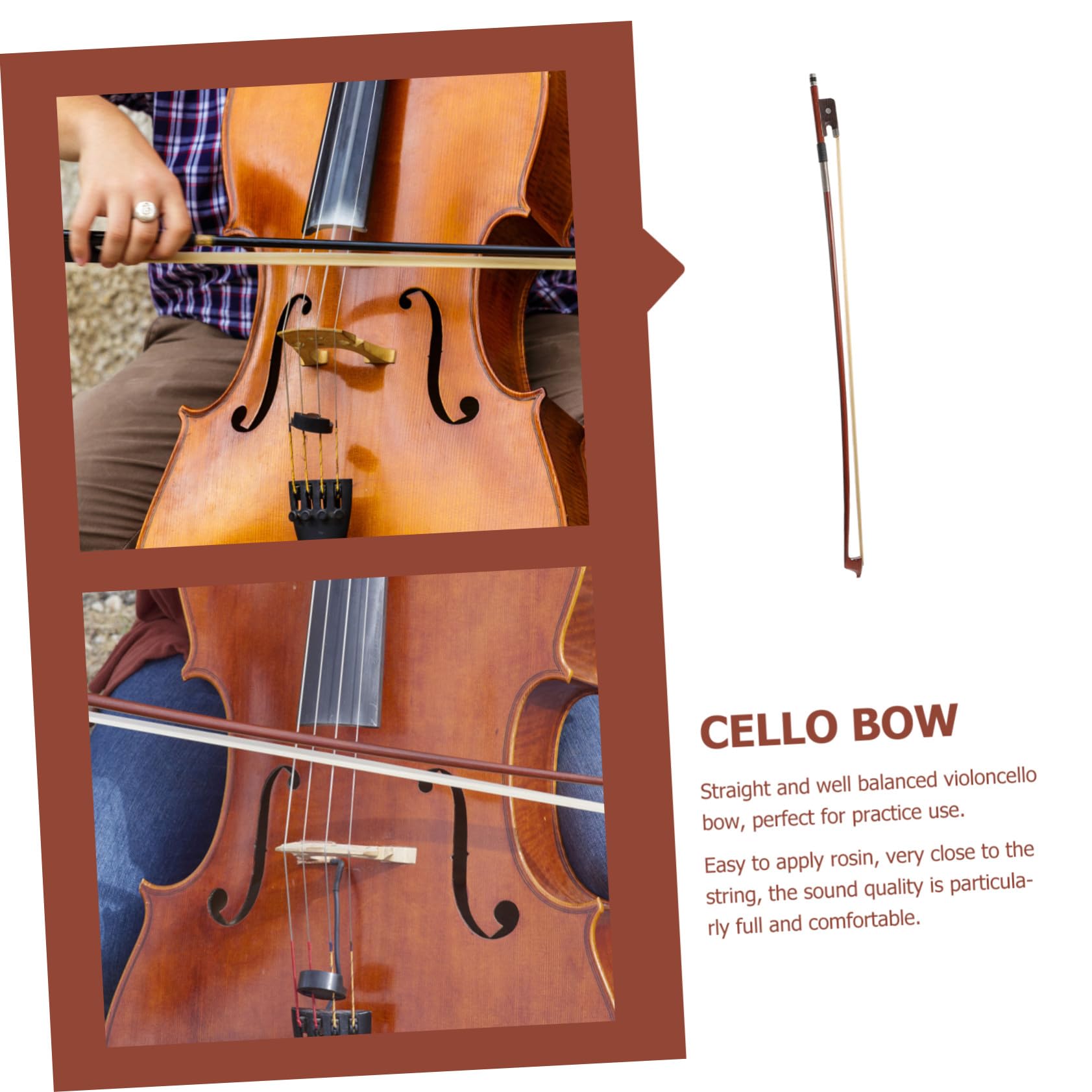 Archetto per Violoncello in Legno Brasiliano Crini | Studenti e Principianti, Marrone Semplice, Applicazione Facile, Tono Gradevole