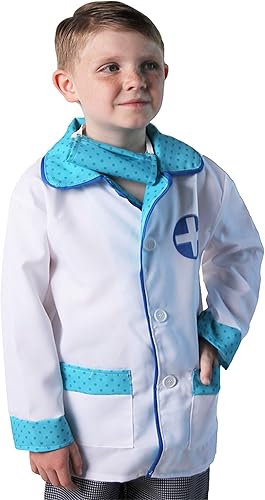 Miniatura 3 de Abrigo y máscara facial para disfraz de médico para niños pequeños, disfraz de médico, azul y blanco, para edades de 2 a 8 años