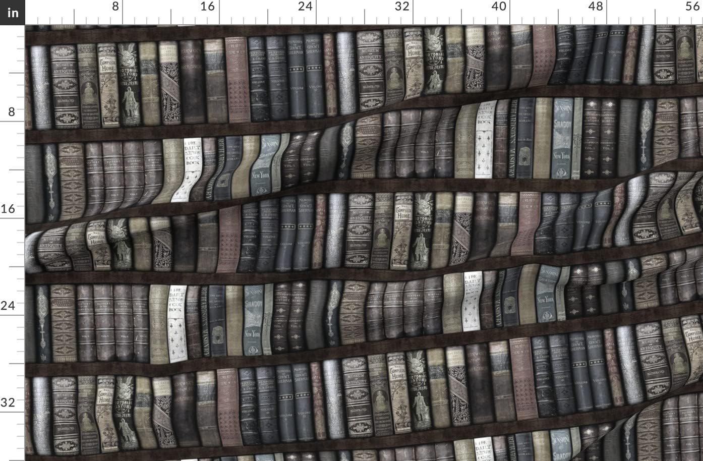 Spoonflower Fabric - Library Moonlight Shelves Books Magic Book Classroom Printed on Organic Cotton Sateen Fabric by The Yard - Sewing Quilting Apparel Home Decor