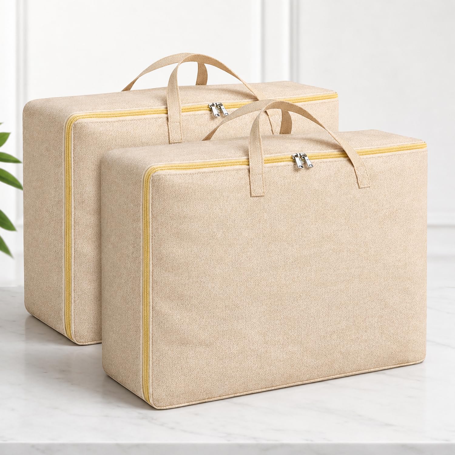 SITTELLA 2 Pack Large Foldable Storage Bags 58 L | Fabric Storage Organizer Box with Zip | Blanket, Quilt & Household Item Storage | Space Saving Storage Container | Beige-image-43