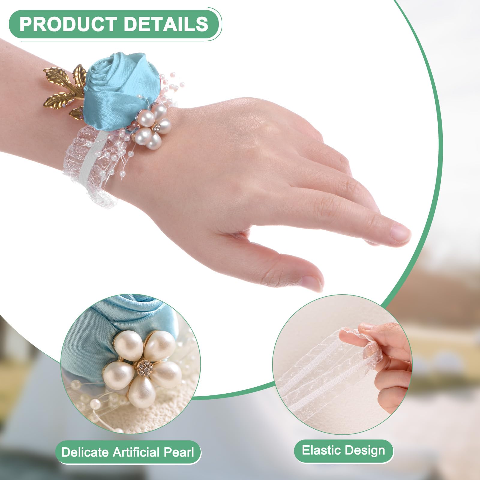 M METERXITY 6-Pack Wrist Corsage Bracelets, Artificial Flower Corsage Wristlets for Wedding/Prom/Party - Image 2