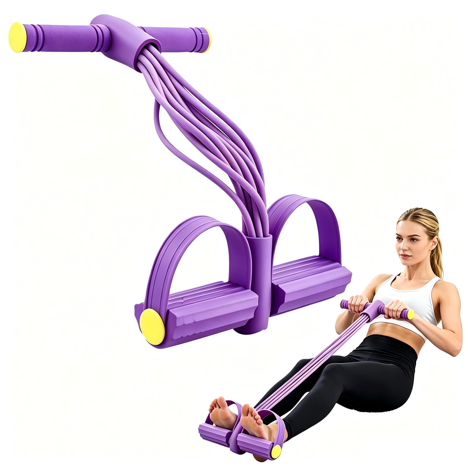 10-Tube Pedal Resistance Band with Handle - Heavy Sit Up Pull Rope for Full Body Workout, Home Gym Training, Yoga, and Pilates | Foot Exercise Bands Resistance Bands for Women (Purple)