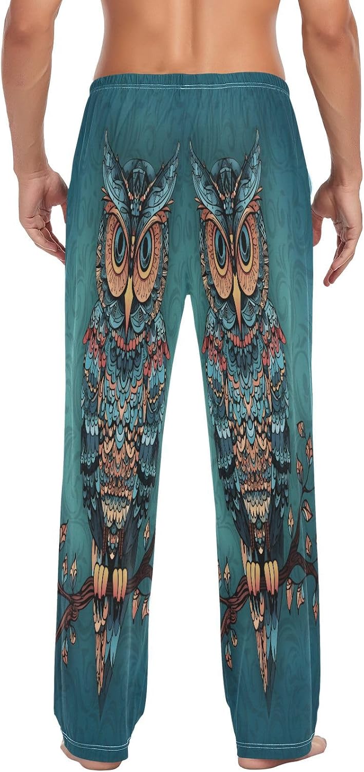 ALAZA Owl Print Gothic Boho Men's Pajama Pants Men Cotton Pajama Bottoms with Pockets, S
