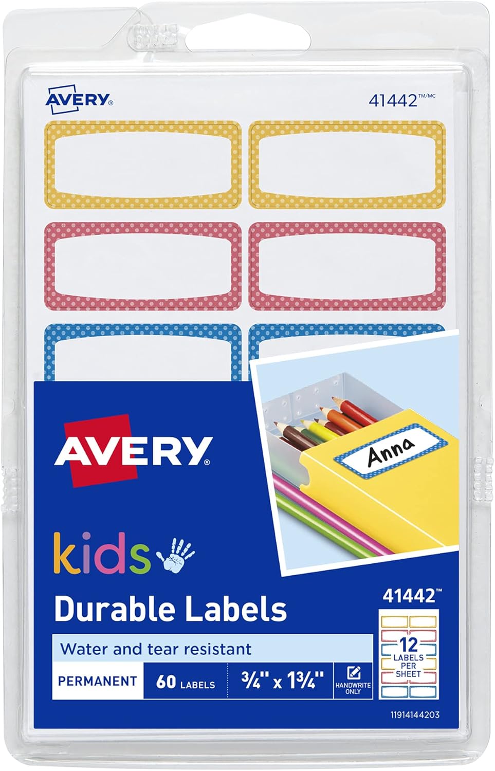 Avery Durable Labels for Kids' Gear, Assorted Border Colors, Handwrite, 3/4" x 1-3/4", 60 Labels (41442),Neon : Everything Else