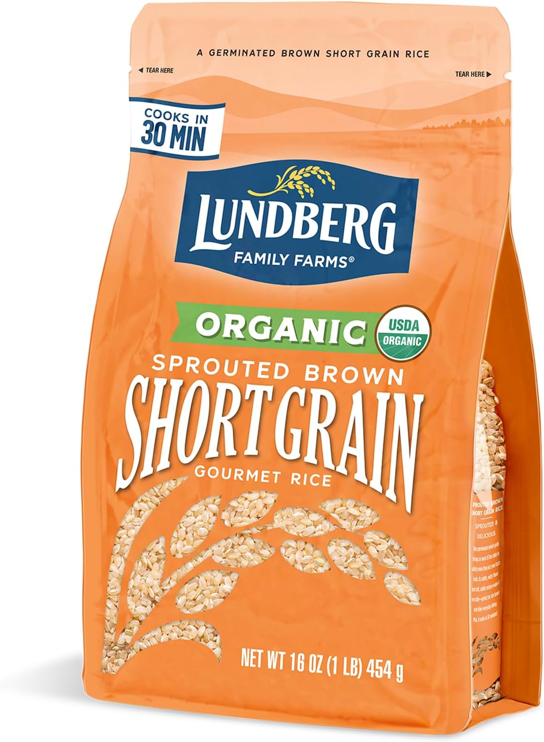 Lundberg Organic Sprouted Short-Grain Brown Rice – Nutty & Sticky, Germinated Whole Grain, 16 Oz