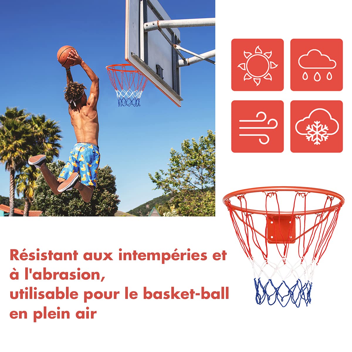 RELAX4LIFE - Cesta de baloncesto, diámetro 45 cm, con red de pared, ideal para niños y adultos, anillo de baloncesto con tornillos robustos de acero inoxidable (canasta de baloncesto)