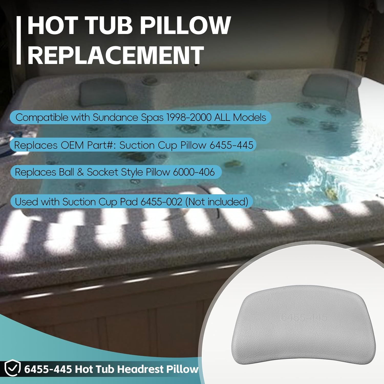 Sunluway 6455-445 Hot Tub Headrest Pillow with Suction Cup for 1998-2000 Sundance Spas All Models Fits Altamar, Calypso, Cameo, Capri, Marin & More, Chevron Spa Pillows Replacement