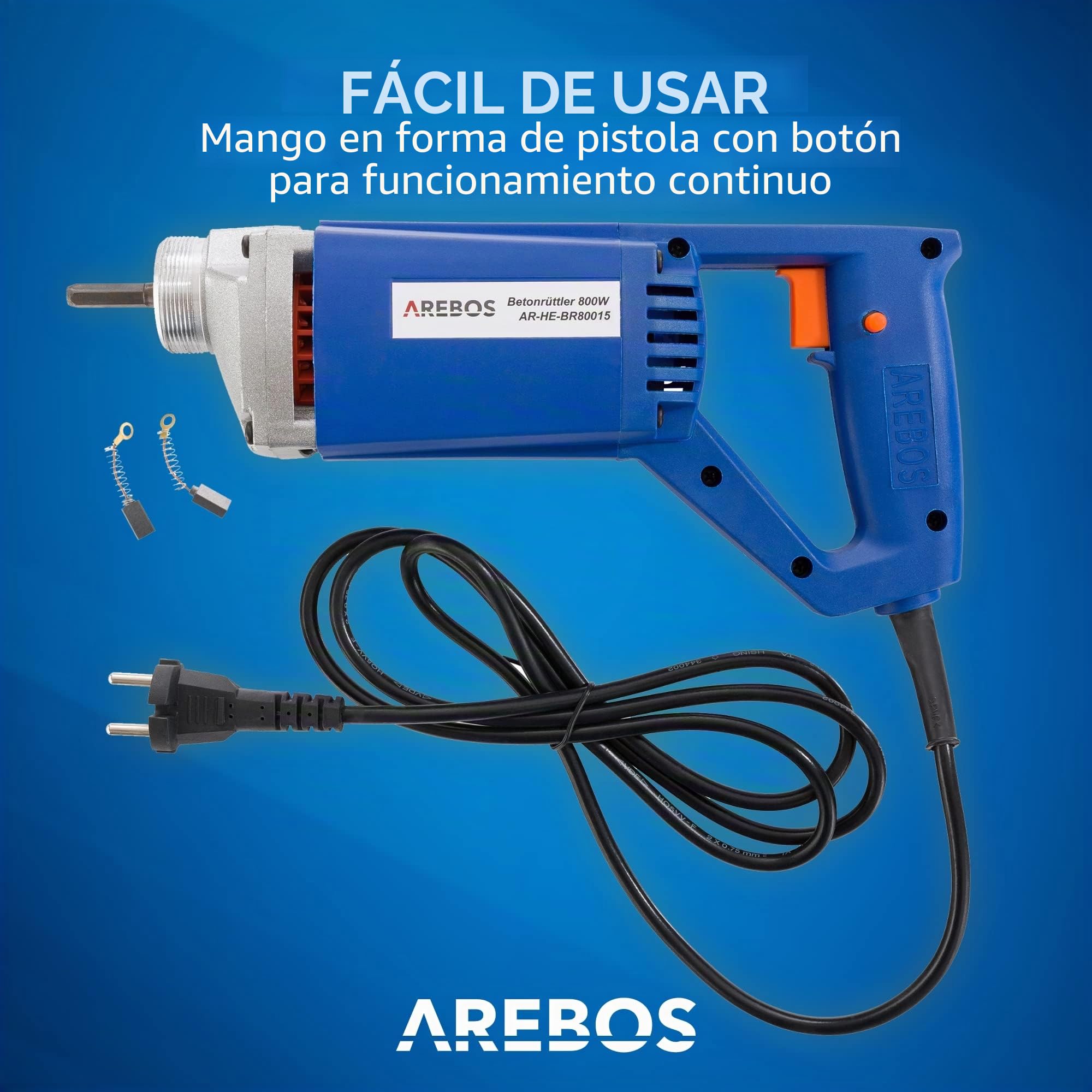 Arebos Vibrador de hormigón | Aguja vibrante electrica | Vibrador de construcción eléctrico | 800W | longitud de varilla vibratoria de 1,5m | para concreto