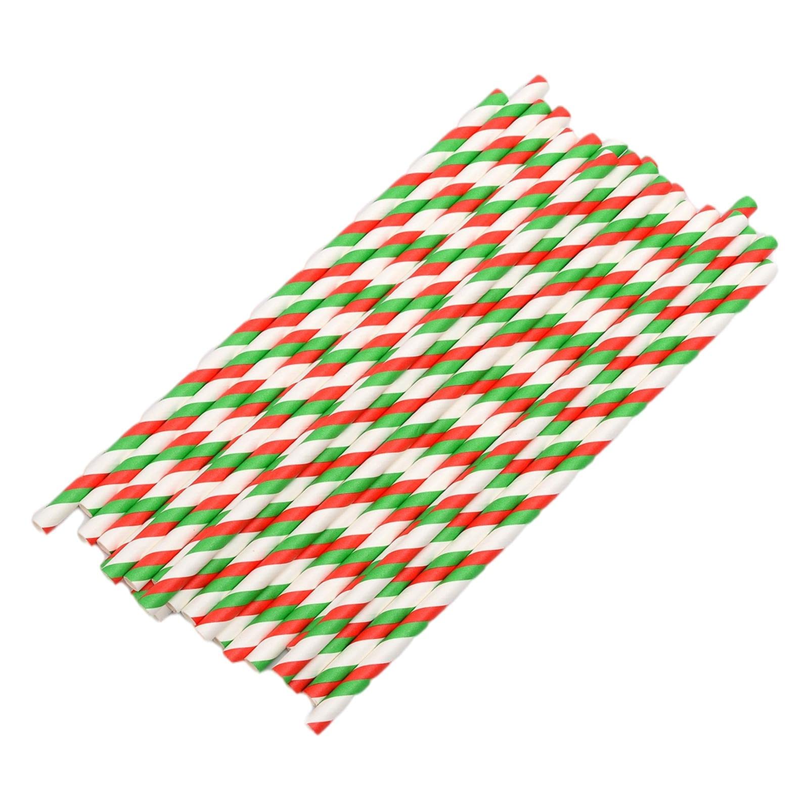 jojomis 25Pcs Disposable Christmas Paper Straws Party Favors Drink Tube for Wedding Restaurants - A