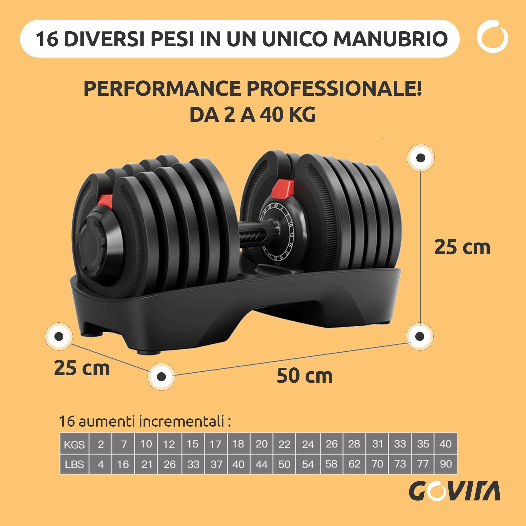 GOVITA NEW Set di Manubri Regolabili A Carico Variabile Pesi bilanciere Allenamento Corpo Home Palestra Casa Manubri Pesanti regolazione rotatoria