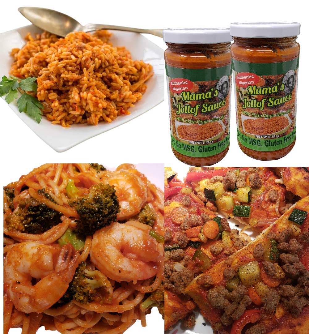 Mama's Jollof Sauce – Smoky, Mild Authentic Nigerian Sauce with Extra Virgin Olive Oil, West African Jollof Rice Paste, Ready-to-Use, Gluten-free, Vegetarian Soup Base, Pizza & Pasta Sauce (12 Oz)
