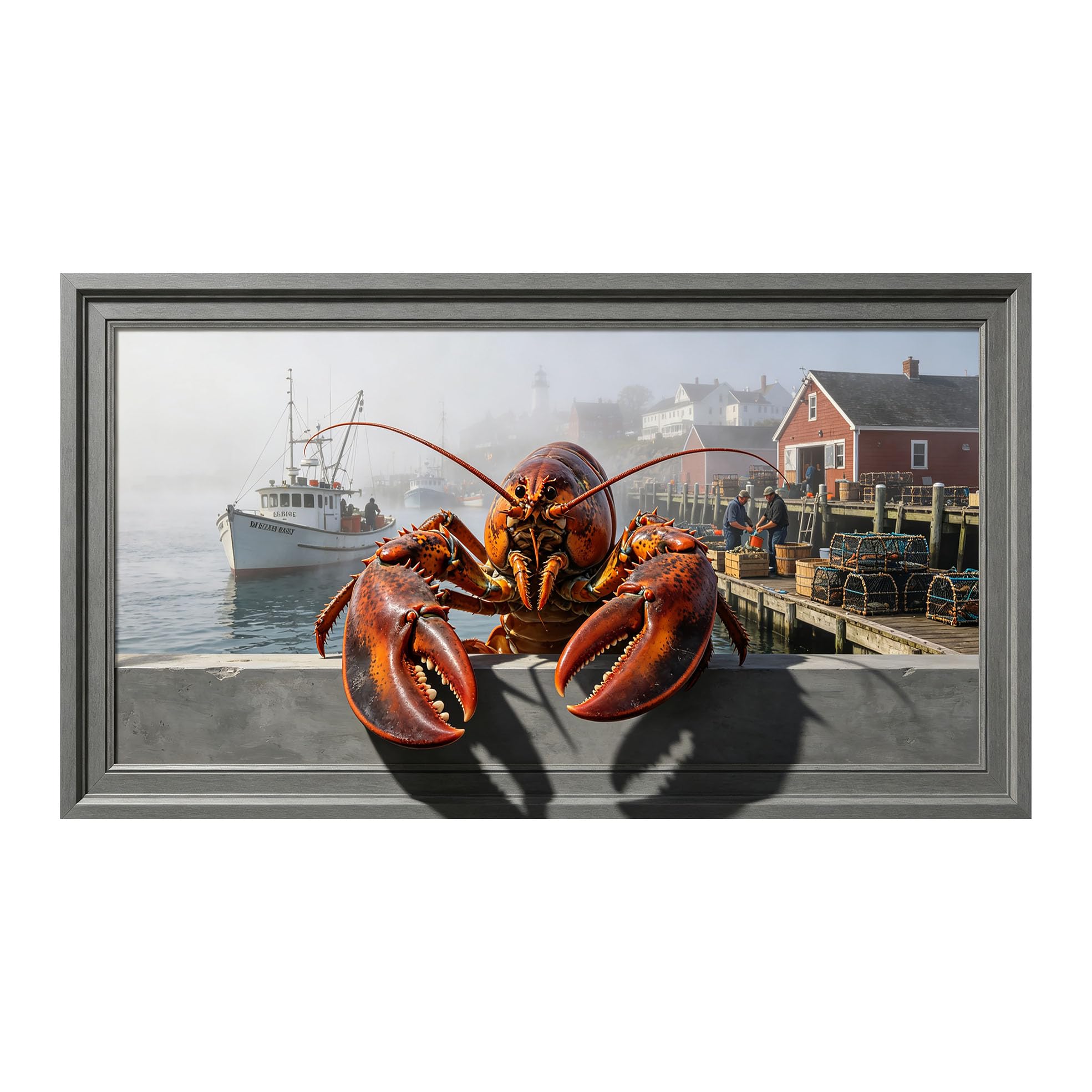 Yzpallescene 3D Framed Wall Art 50cm×100cm Coastal Marine Lobster Seascape Trompe L'oeil Large Size SelfAdhesive Removable Wall Decor Prints Artwork for Living Room Bedroom Office