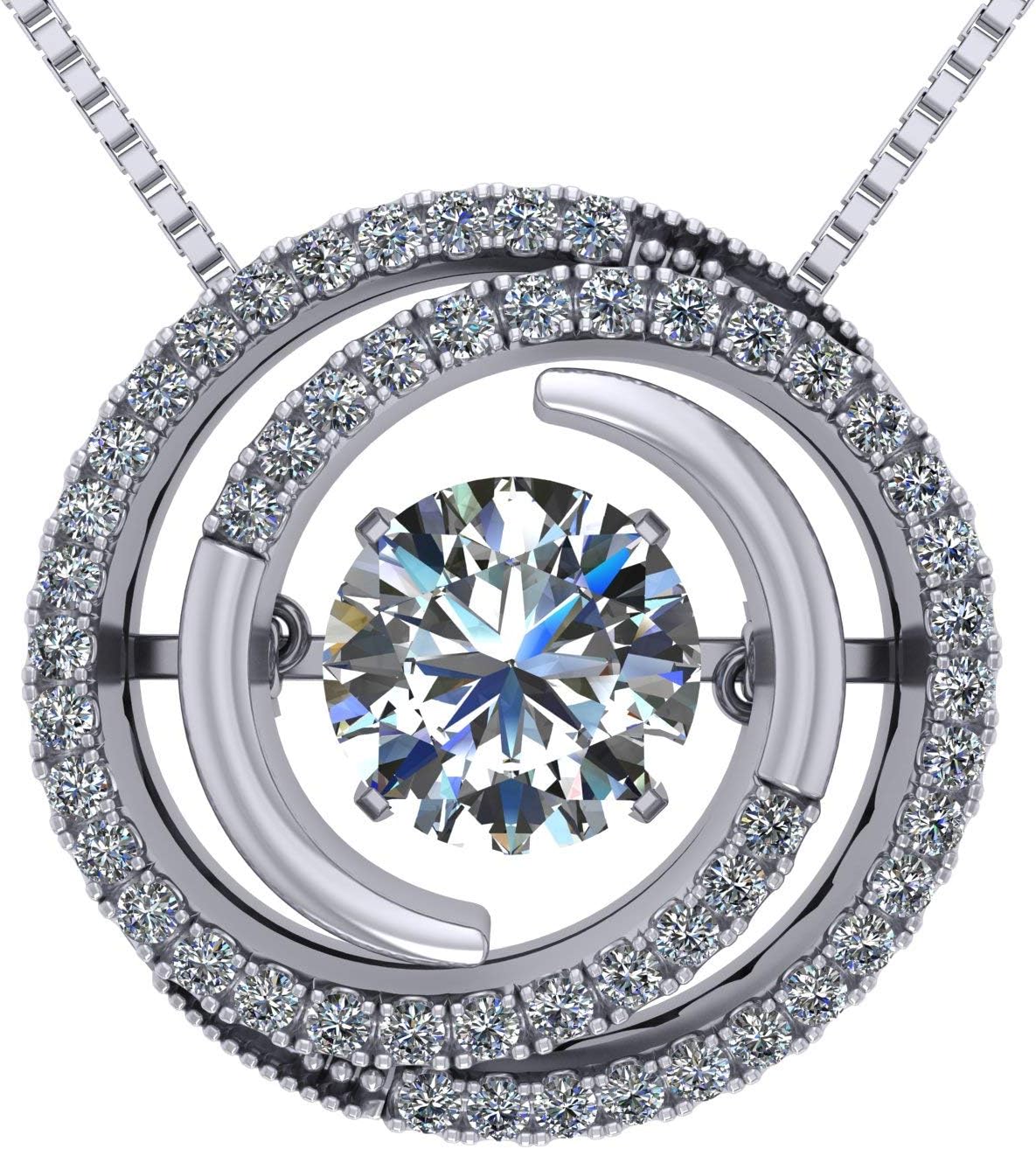 Central Diamond Center Circle Swirl Dancing Gemstone Dangle Earrings or Necklace in Sterling Silver w/Pure Brilliance Zirconia