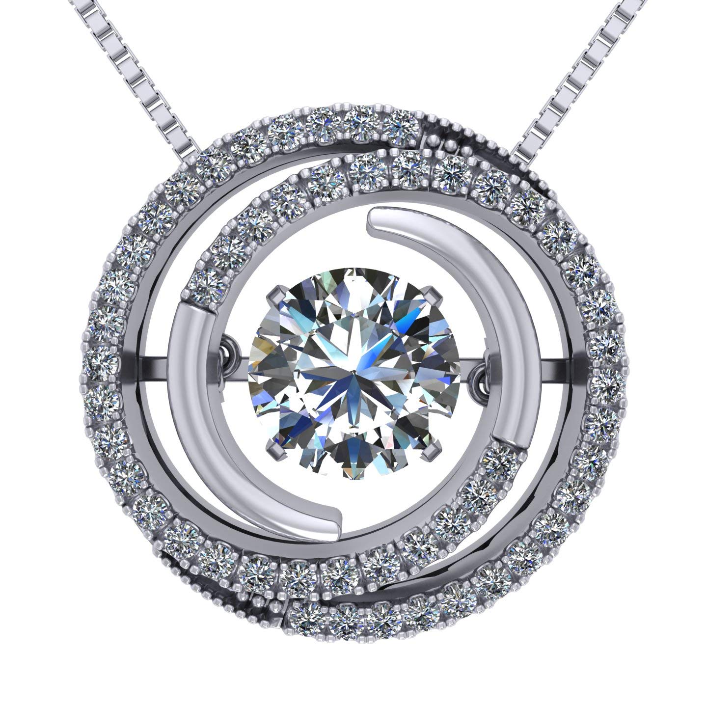 Circle Swirl Dancing Stone Dangle Earrings in Sterling Silver w/ Pure Brilliance Zirconia