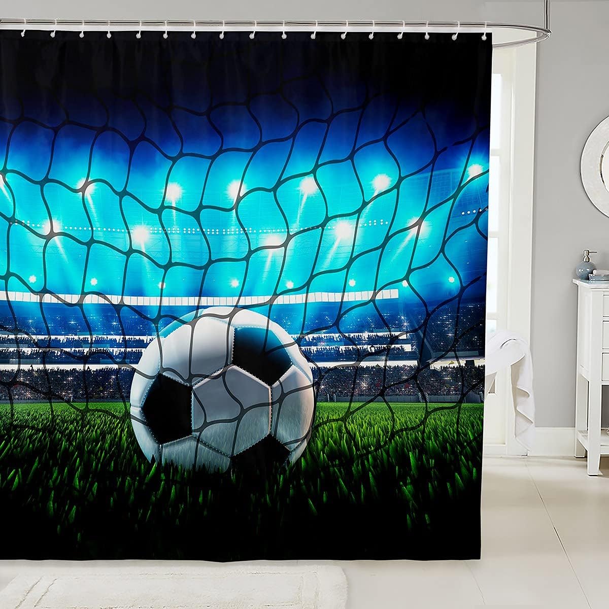 Feelyou Football Shower Curtain for Stalls Bathtubs Sports Theme Bathroom Shower Curtain Set Soccer Ball Bath Curtain Room Decor Competitive Games Waterproof Bathroom Curtains 72x84 Inch Mul