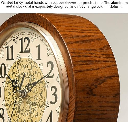 Miniatura 3 de Reloj de mesa antiguo de madera de roble, reloj de estante decorativo con pilas, reloj de mesa de vidrio HD, fácil de leer