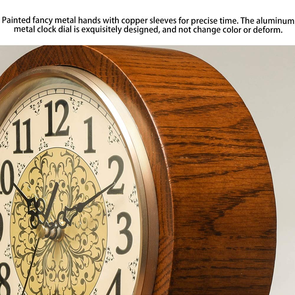 Reloj de repisa, Relojes de sobremesa de Roble, Reloj con Soporte de Madera, Reloj de sobremesa Decorativo, Reloj de Mesa con Pilas, Vidrio HD fácil de Leer