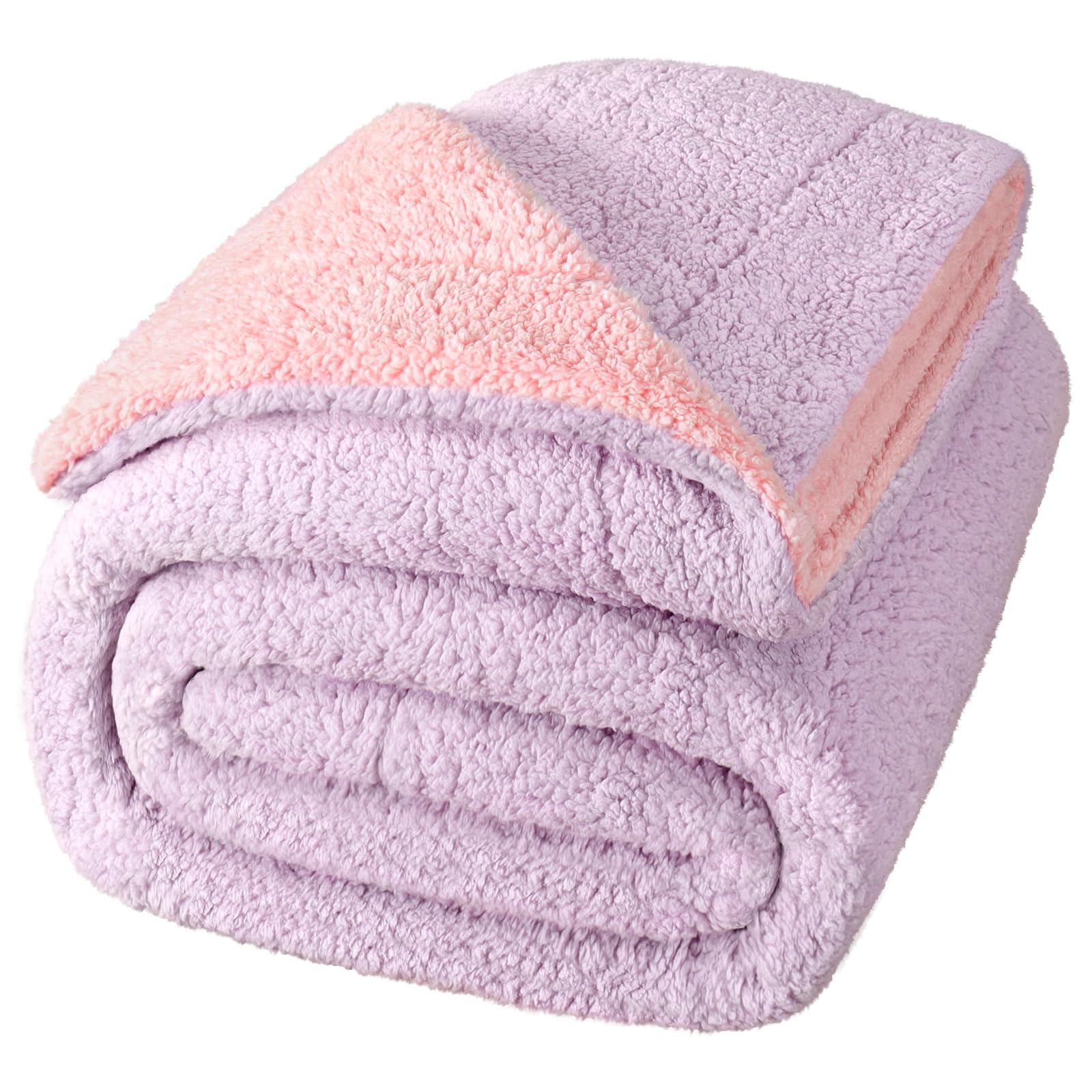 Exclusivo Mezcla Twin Size Reversible Sherpa Fleece Blanket, Soft Plush Blanket for Bed Sofa, Thick Warm Fluffy Blankets for All Season, 60x80 Inches, Light Pink/Light Purple