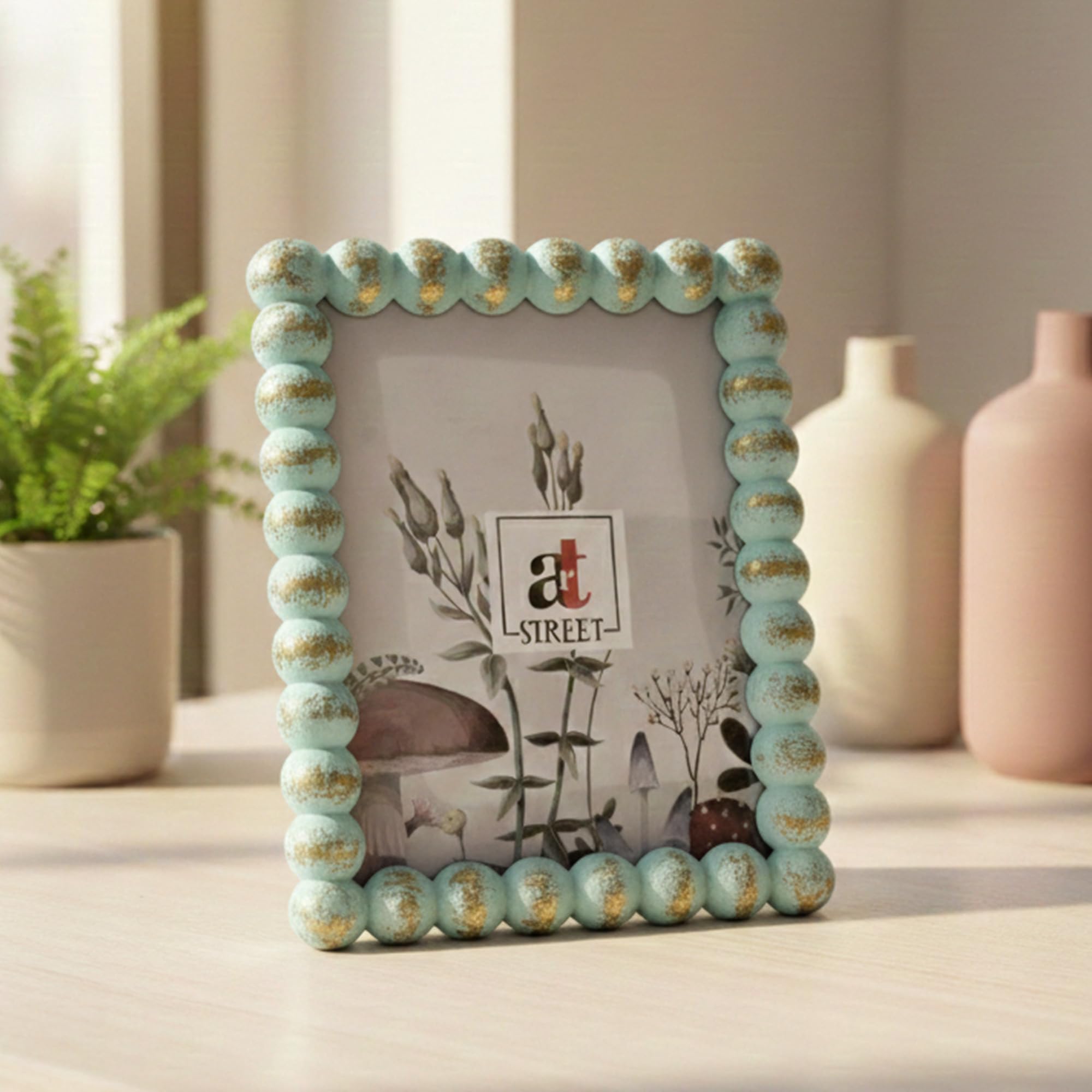 Art Street 5x7 Inch Table Top Beaded Photo Frame, Sky Blue MDF Picture Frame, Vintage Style for Home Decor, Office Desk, Valentine's Day Gift, Anniversary Gift, Gift for Her, Him, Couple-image-22
