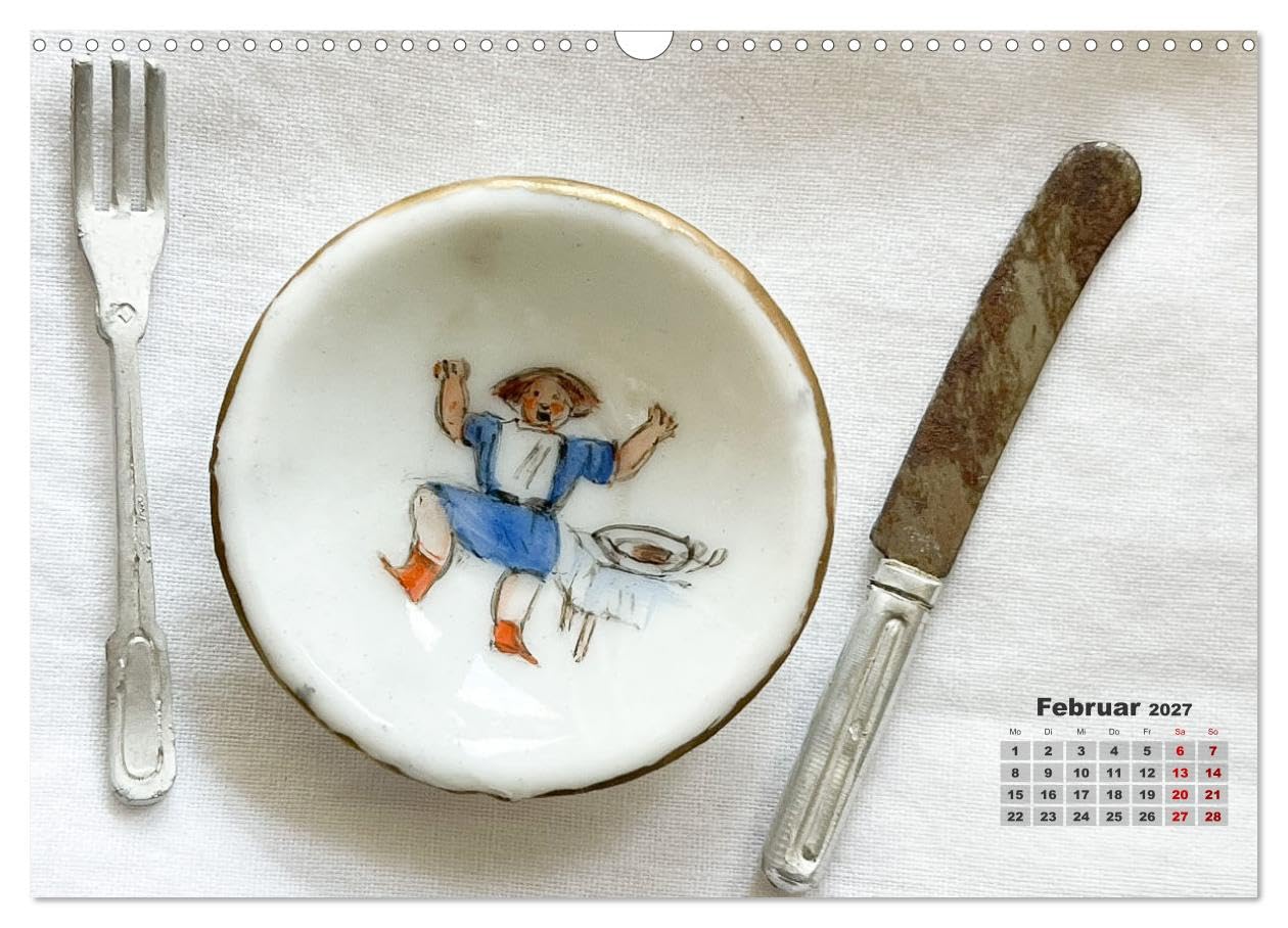 CALVENDO - Kinderszenen auf altem Puppengeschirr (Wandkalender 2027 DIN A3 quer), Monatskalender: Die auf antikes Porzellan gemalten Kinderbilder zeigen den Ideenreichtum und die beeindruckende Genaui