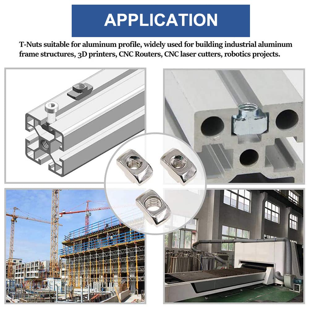Dadi, 50 Pezzi Dado a T-Scanalatura, 2020 T Scanalatura Dado M5 in Acciaio al Carbonio, Dado a Testa Martello, Dado con T Nuts Scorrevole per Profilato in Alluminio, Mobili Ecc (EU20-M5 10 x 6)